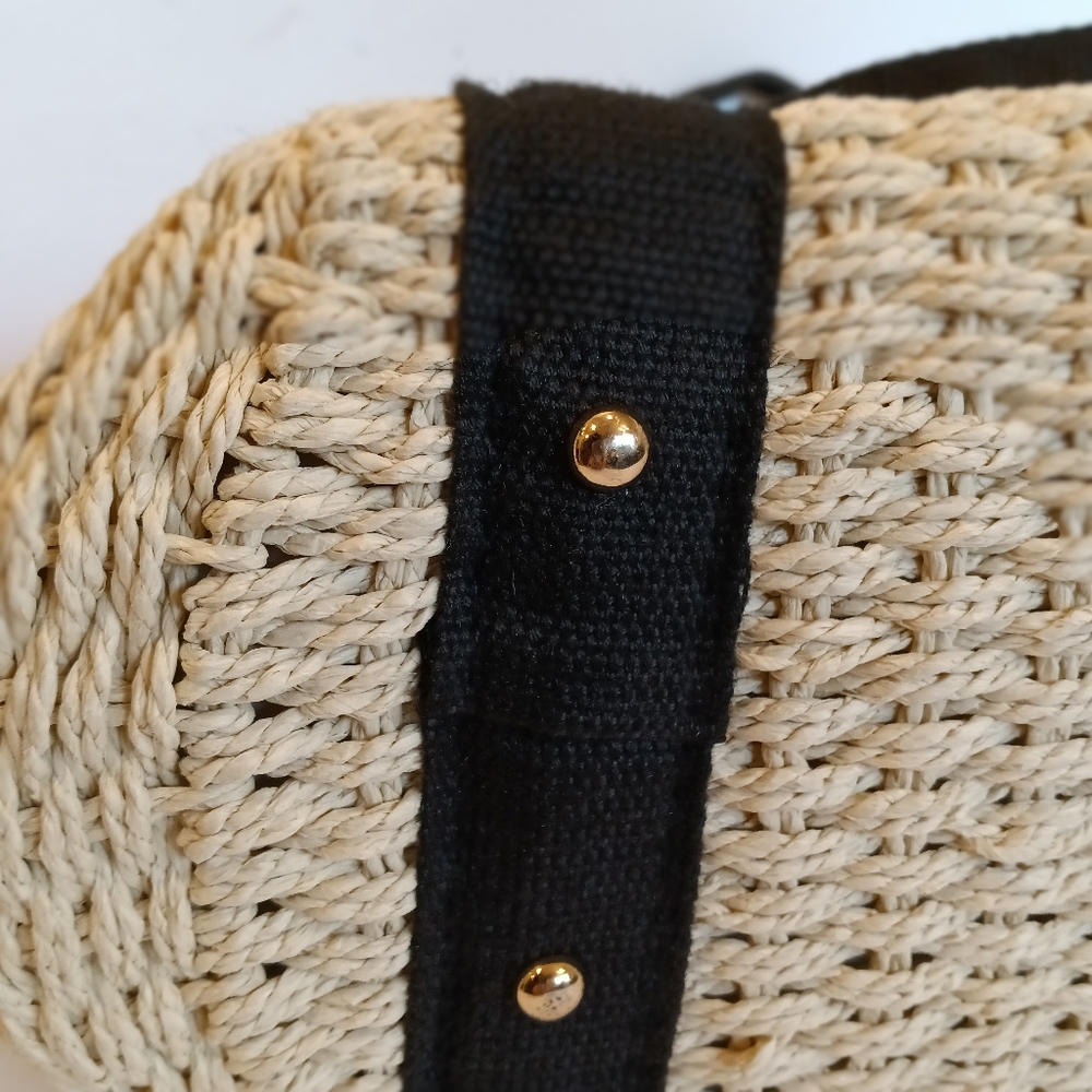 Woven Seagrass Tote Bag with Black Web Handles & Drawstring Lining - Picture 7 of 10